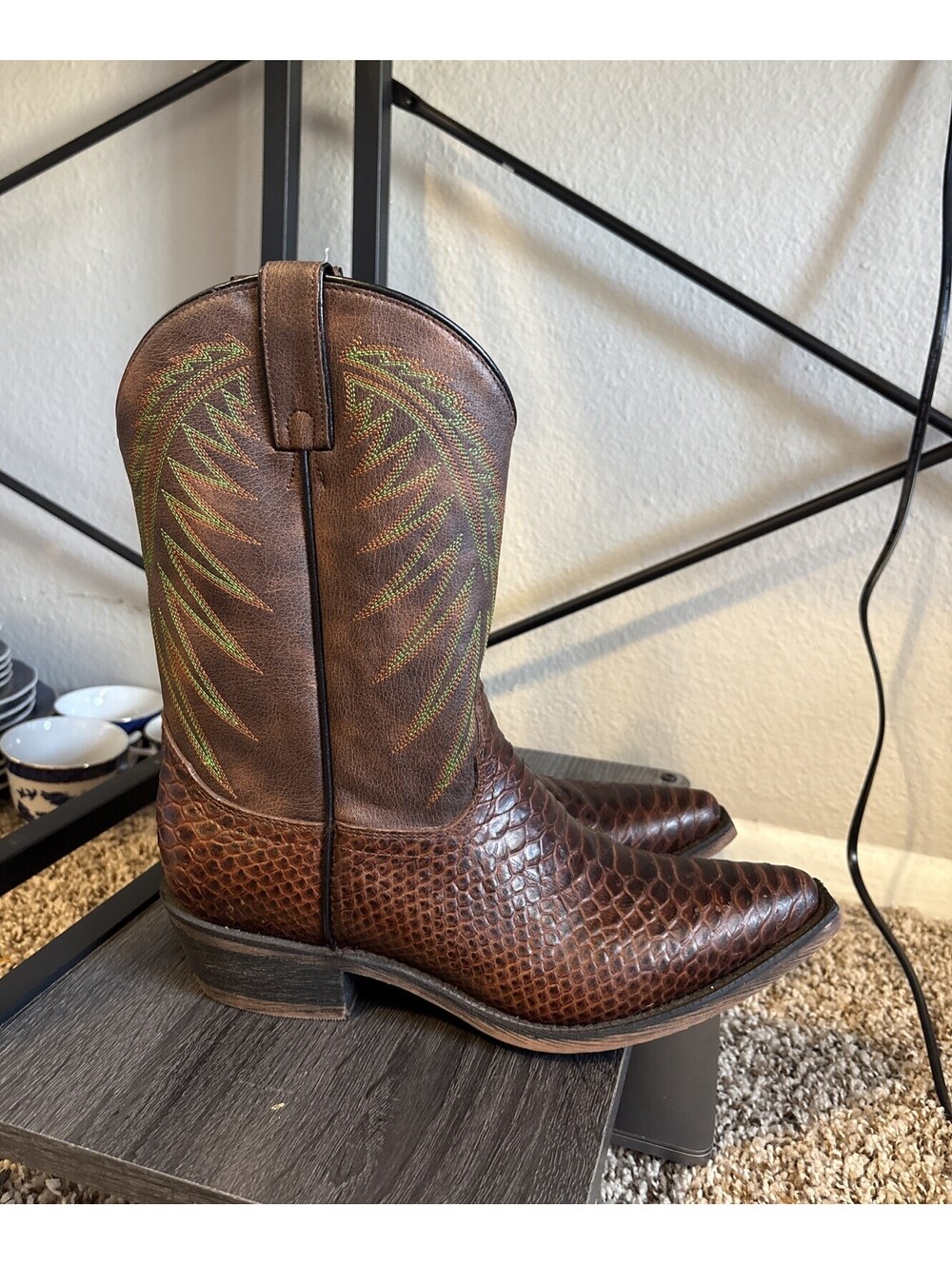 Nocona Cowboy Boots Men's Size 9B Brown Python Snakeskin Mexico Leather Western